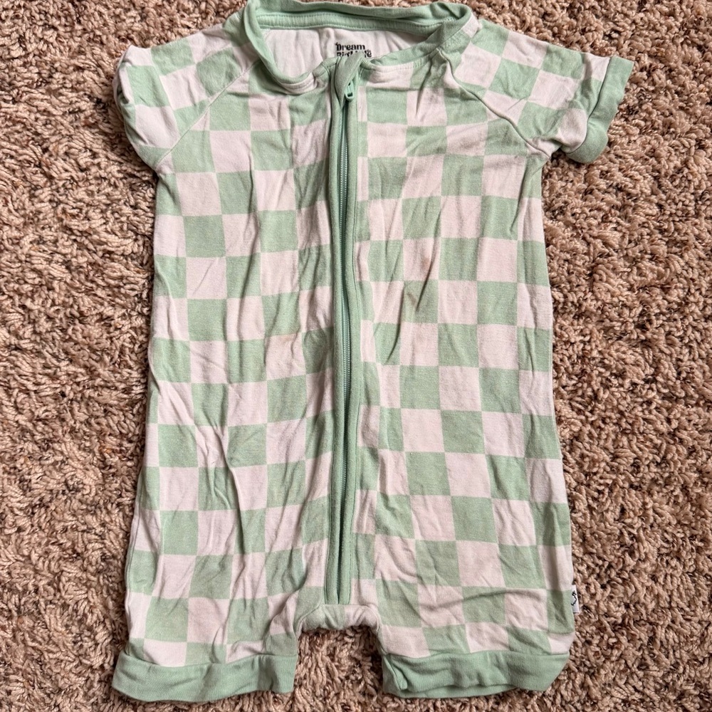 Green and White Checkered Romper